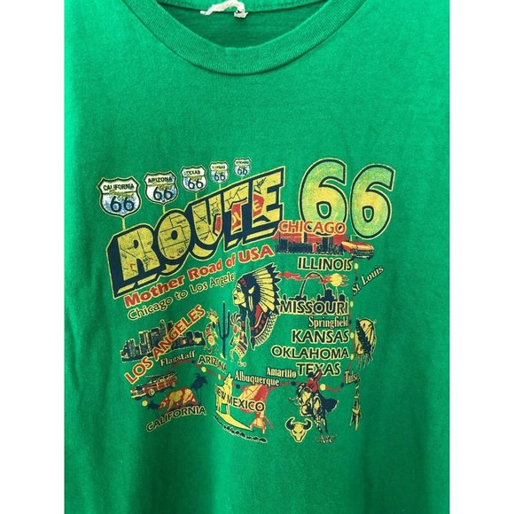 Alstyle Route 66 Green Short Sleeve T Shirt Men's Tee Shirt measurements in des. - Picture 2 of 3